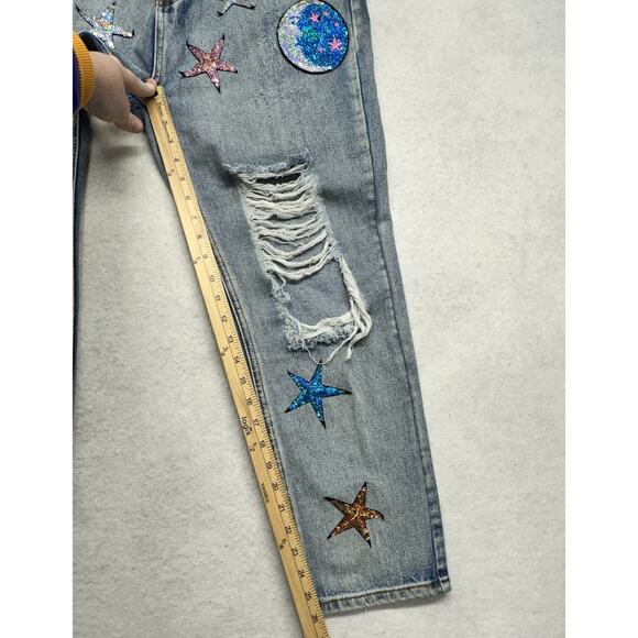 LF Taigwah Jeans Size 12 Star And Moon Denim Distressed Sequined - Picture 7 of 9